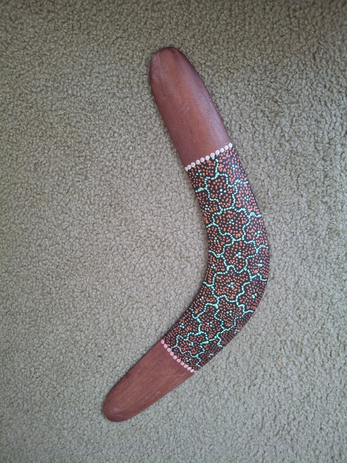 Houten Boemerang met Aboriginal Kunst, Ophalen of Verzenden