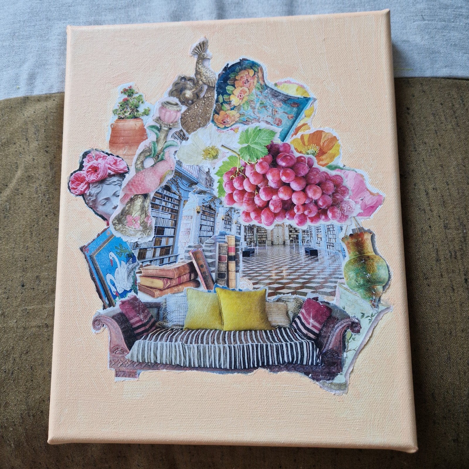 Unieke Handgemaakte Collage op Canvas, Ophalen of Verzenden