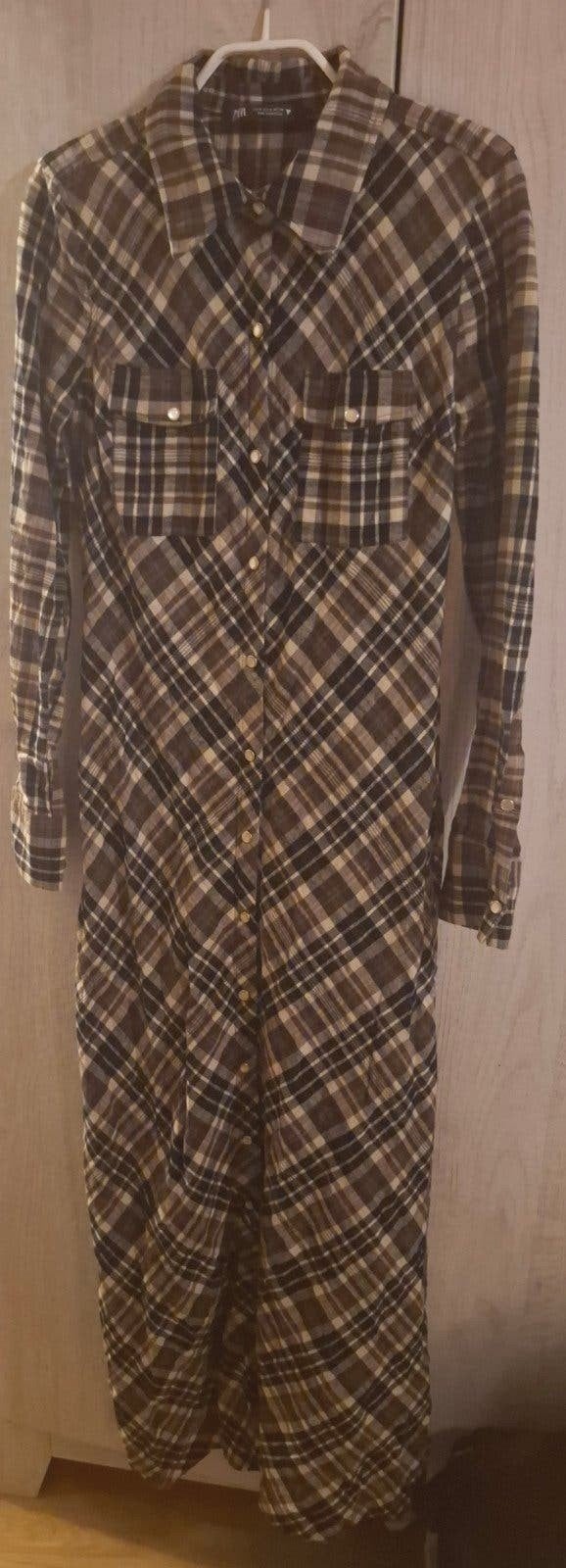 Nieuwe Zara blouse jurk maat M - Geruit bruin/beige, Maat 38/40 (M), Bruin, Zara, Nieuw
