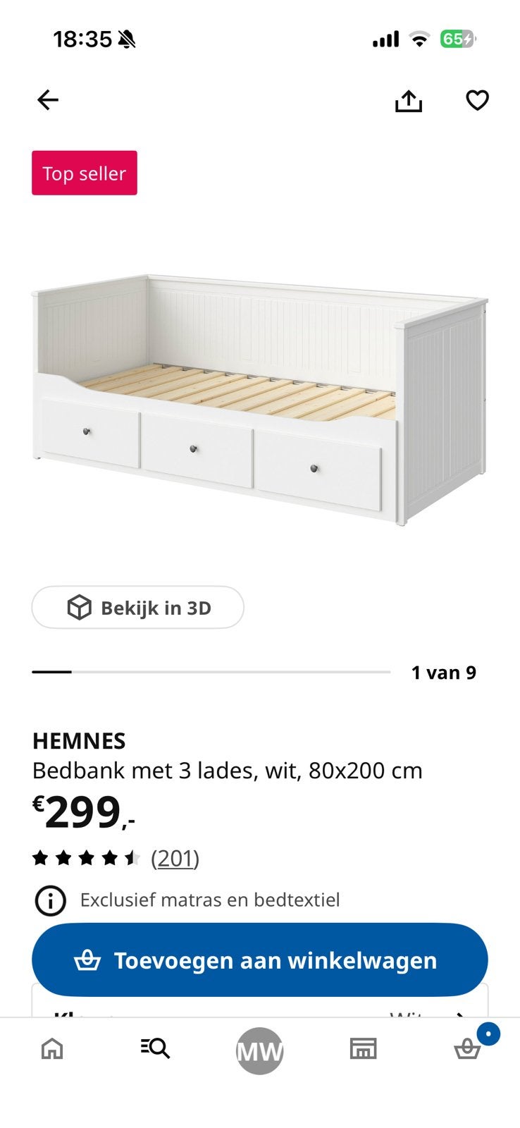 IKEA Hemnes bed 80x200 Uittrekbaar tot 160x200, Huis en Inrichting, Slaapkamer | Bedden, Ophalen, Eenpersoons, Wit, Zo goed als nieuw