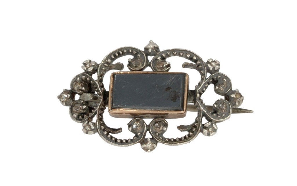 Diamanten hematiet antieke 14k gouden broche vintage