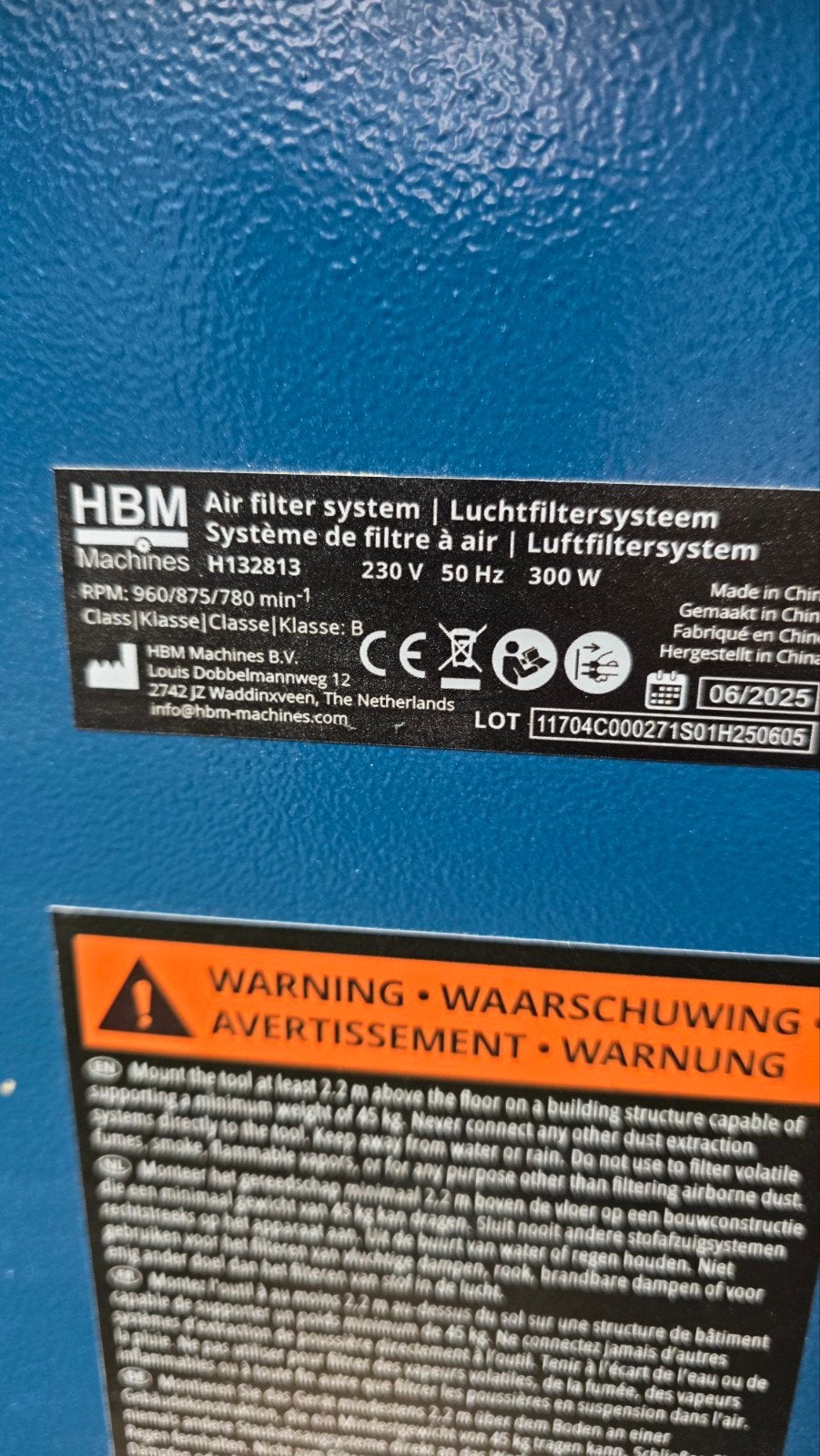 HBM Airfilter systeem - Luchtfiltersysteem 300W, Ophalen