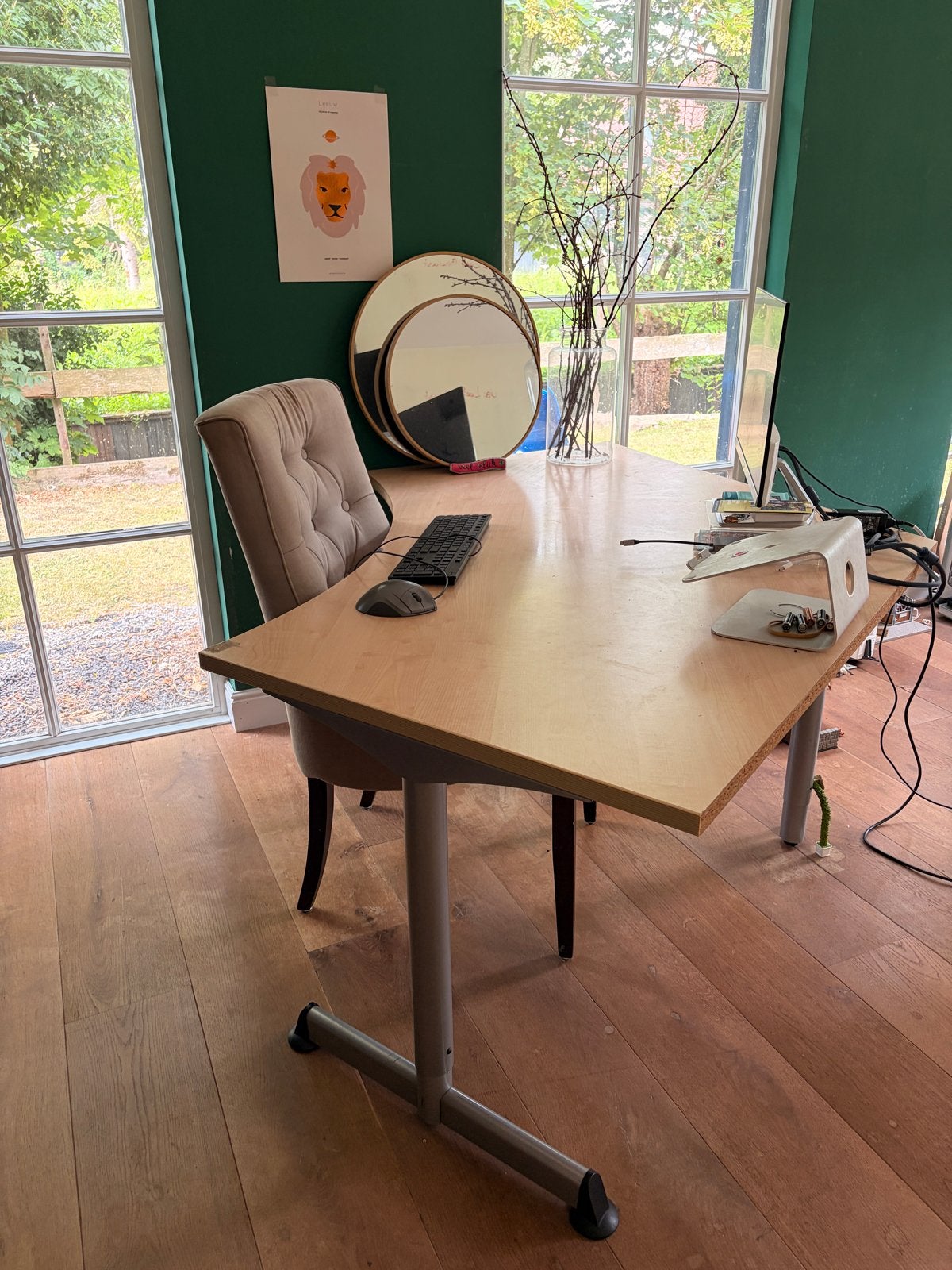 In hoogte verstelbaar hoekbureau - 160x120 cm, Huis en Inrichting, Bureaus, Ophalen, In hoogte verstelbaar, Gebruikt, Hoekbureau
