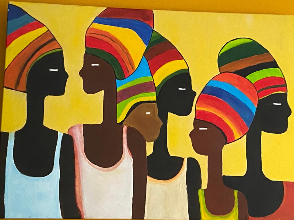 Schilderij Afrikaanse Vrouwen met Kleurrijke Hoofddoeken, Ophalen