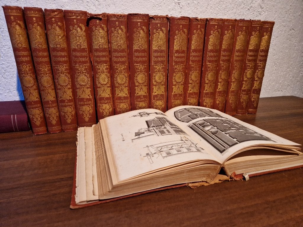 Winkler Prins 1888 met platenboek, Complete serie, Algemeen, Ophalen, Gelezen