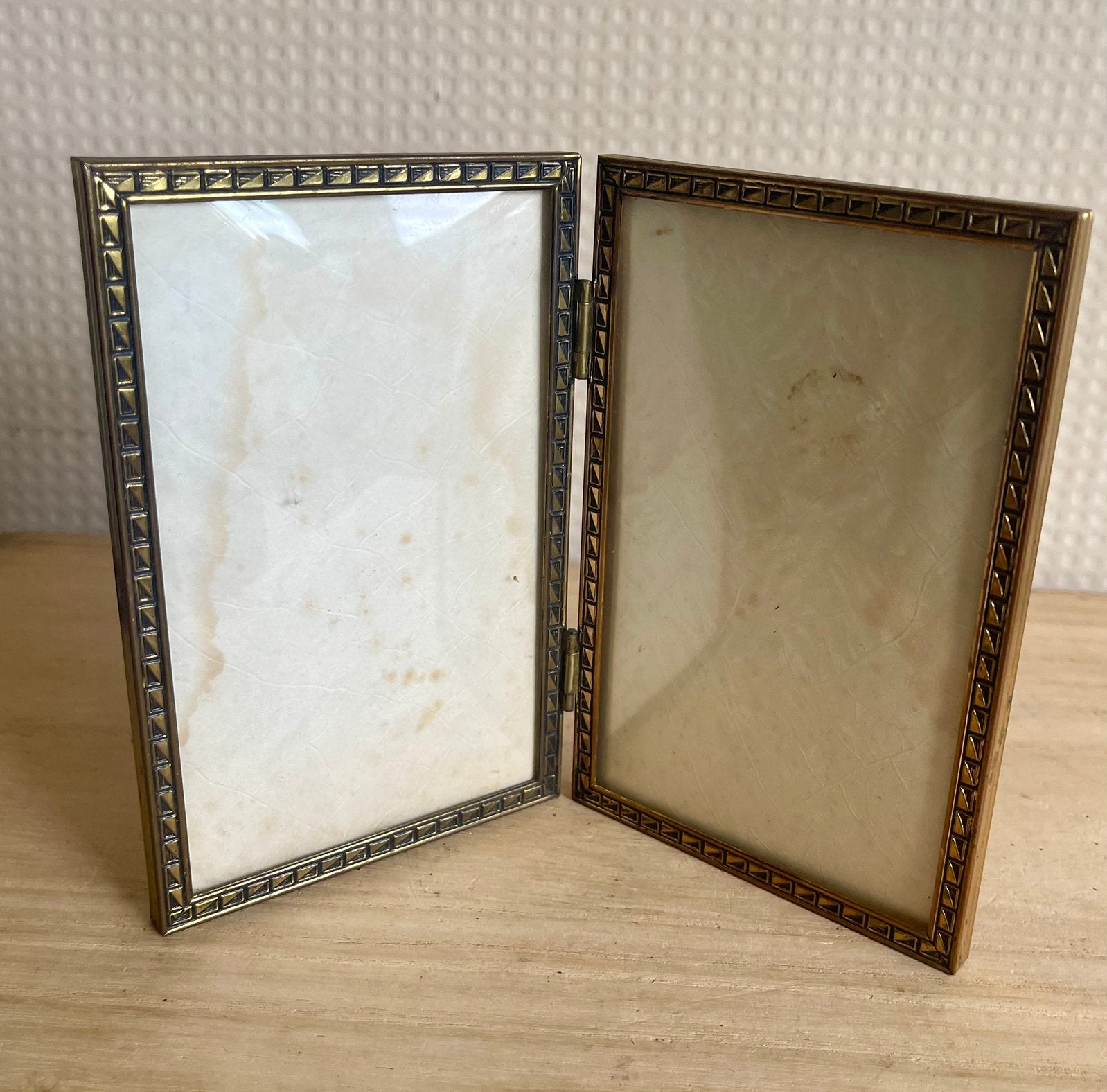 Antieke duo fotolijst met bol glas, Ophalen of Verzenden