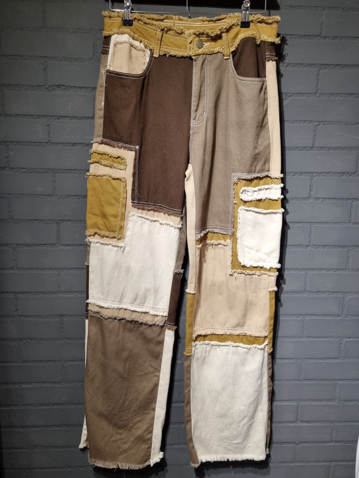 Stoere Patchwork Denim Jeans - Y2K / Grunge Stijl (Maat M/L), Verzenden, Zo goed als nieuw