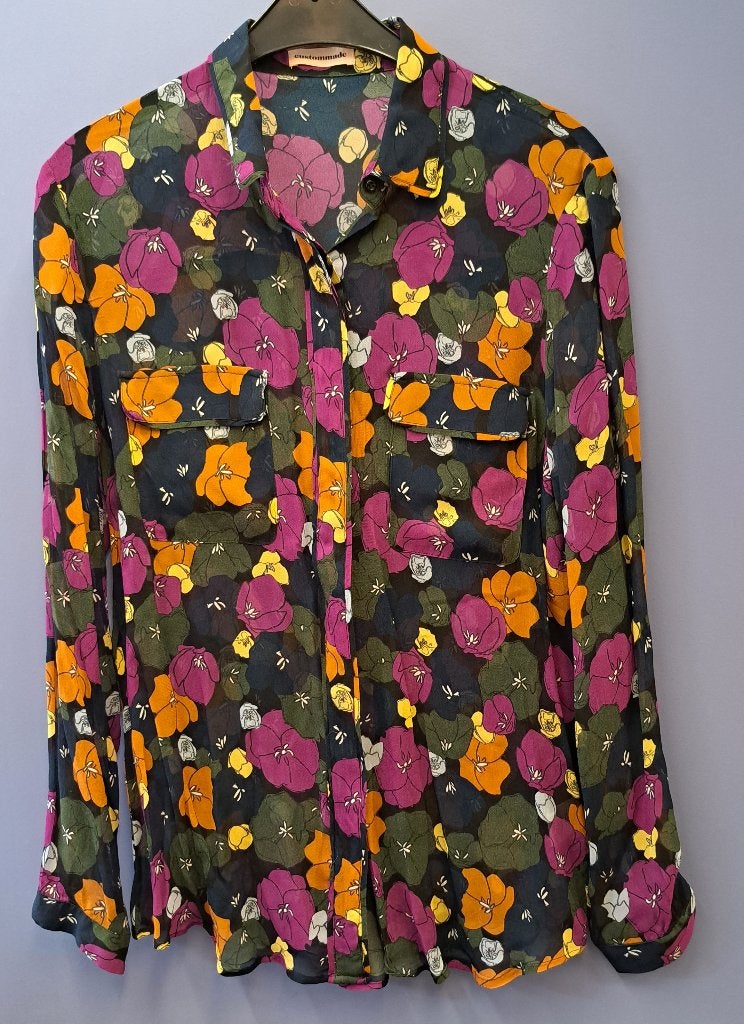 Custommade model Athalie blouse blauw/oranje/fuchsia S 42595, Kleding | Dames, Blouses en Tunieken, Blauw, ., Nieuw, Custommade