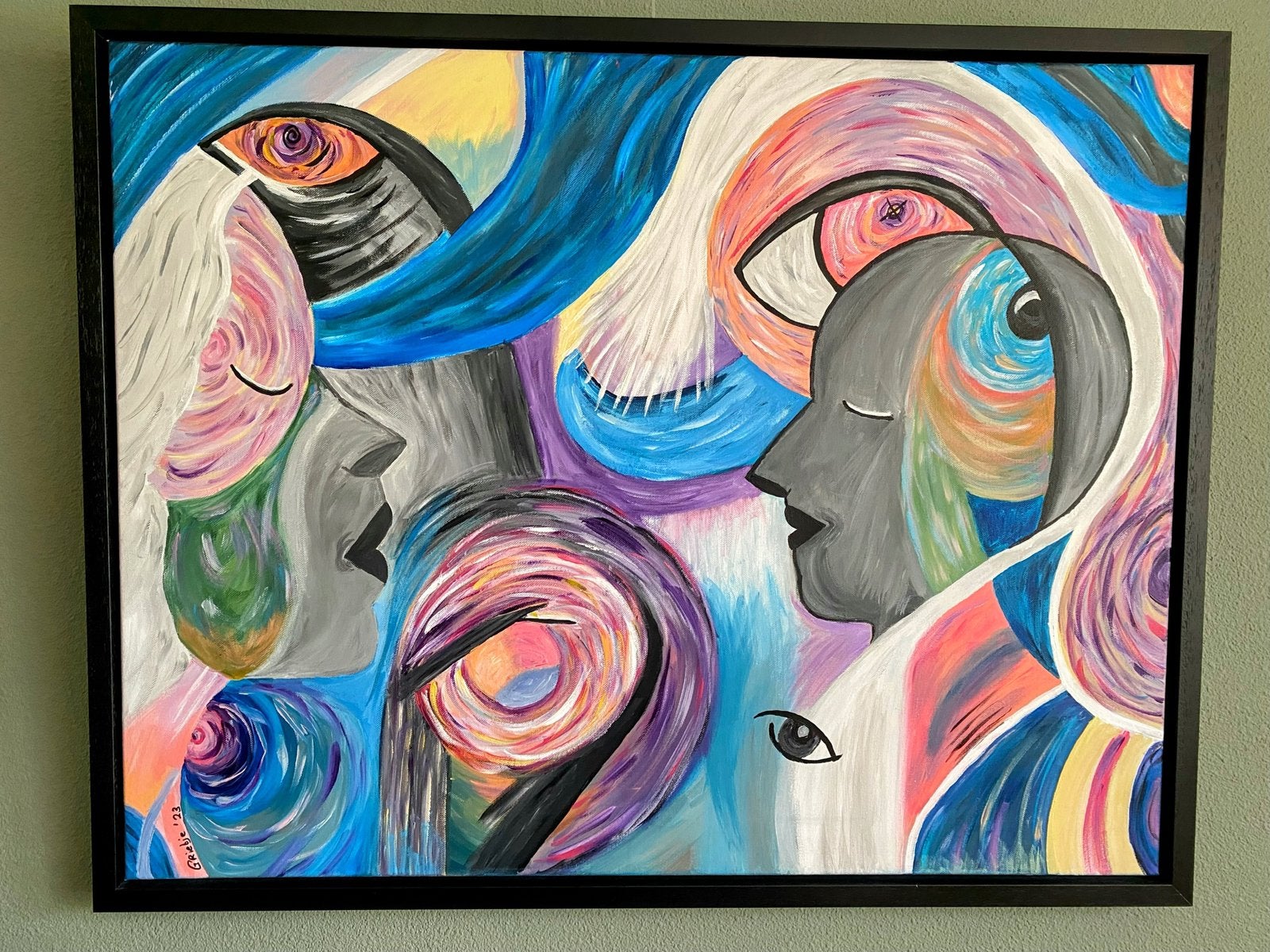 Acrylschilderij in baklijst, Ophalen, Acrylverf