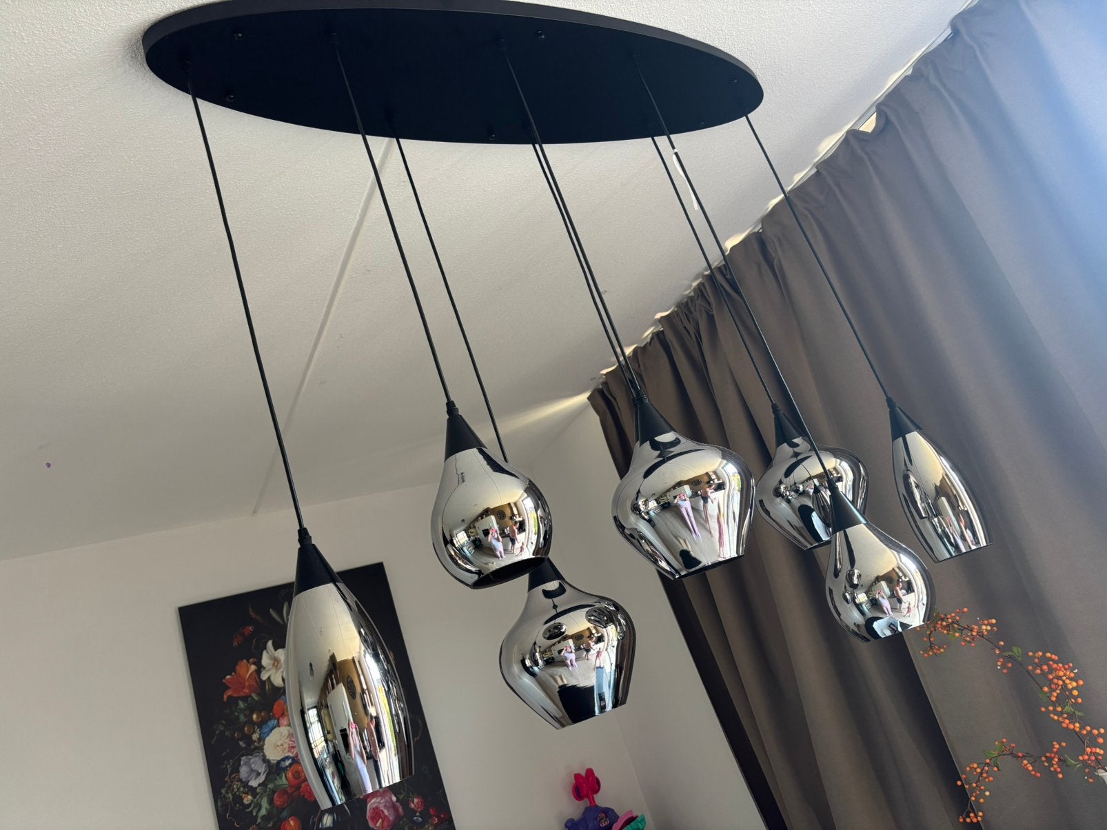 Hanglamp ovaal smoke glas, Huis en Inrichting, Lampen | Hanglampen, Ophalen, Zo goed als nieuw, Glas