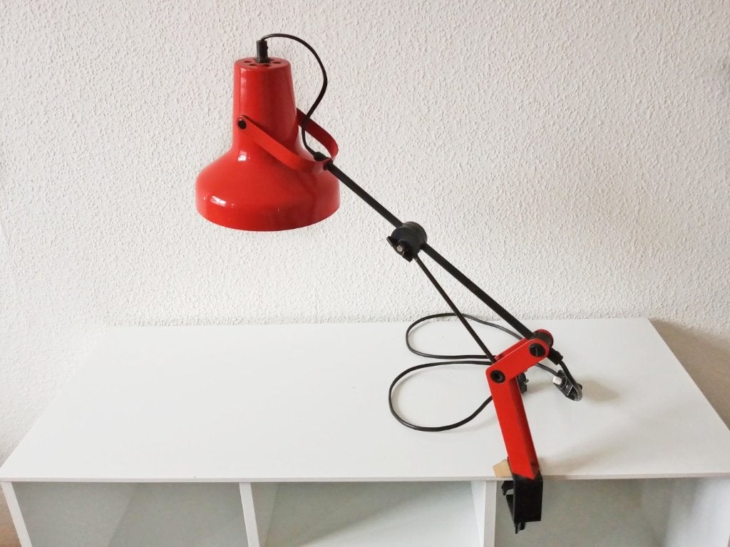 retro oranje bureaulamp tafellamp verstelbaar en met klem, Bureaulamp, Gebruikt, Vintage, 60 cm