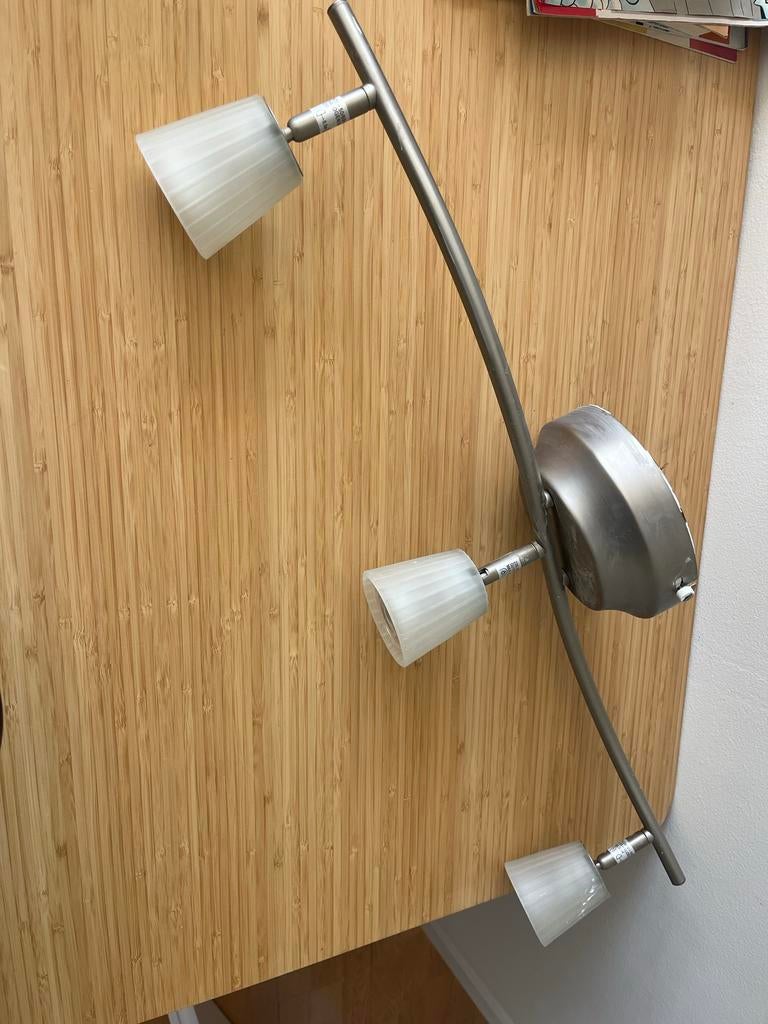 Plafondlamp met 3 verstelbare spotjes - Metaal en Glas, Ophalen, Zo goed als nieuw