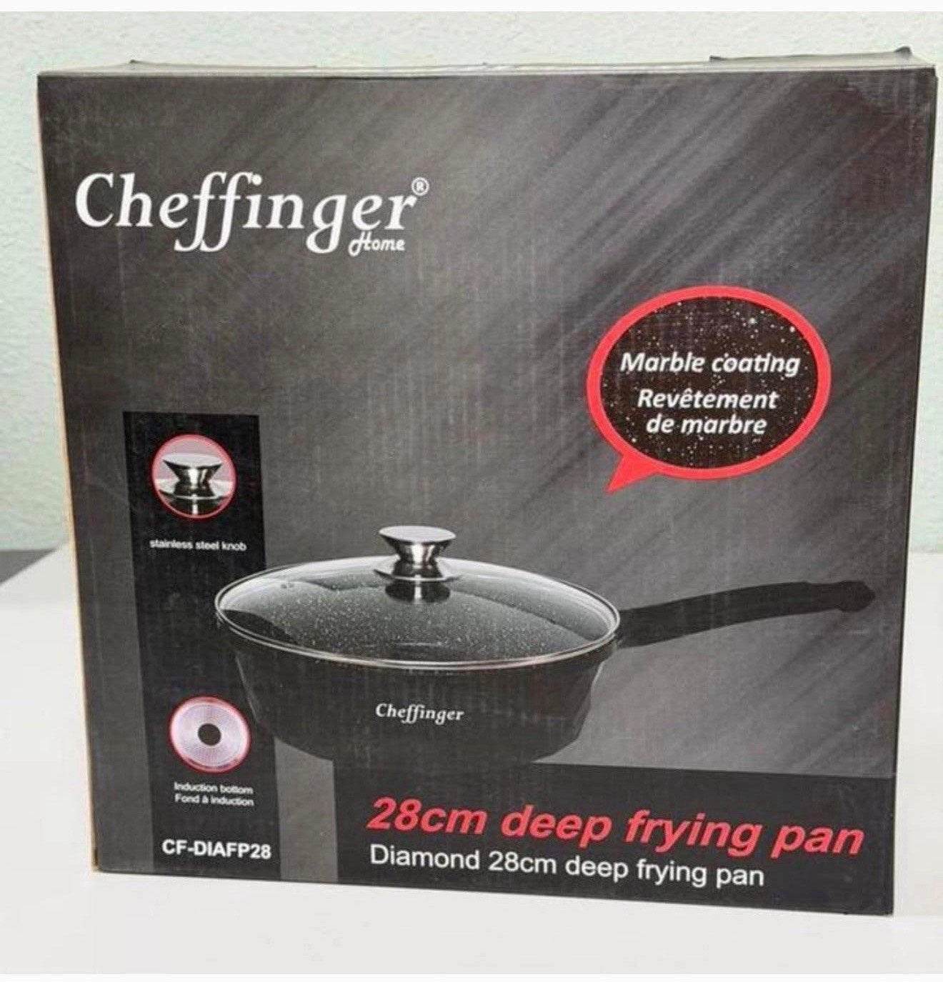 Cheffinger Hapjespan pan met Deksel – 28 cm Zwart – Inductie, Koekenpan, P, Met handvatten, P