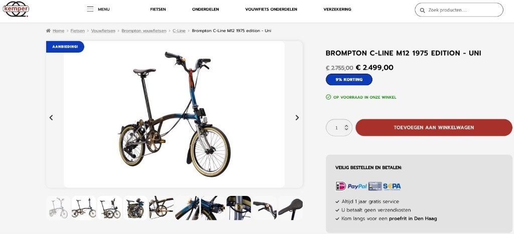 Brompton 1975 (50 jaar jubileum) gelimiteerd exemplaar, Ophalen, Brompton, 16 tot 18 inch, Versnellingen