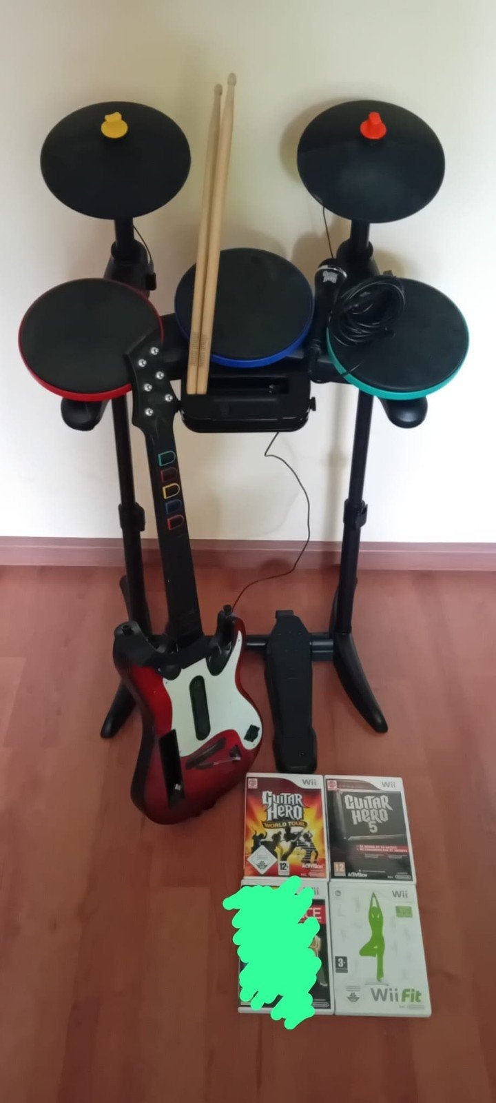 Wii Guitar Hero Band Kit , compleet + games, Spelcomputers en Games, Ophalen, Draadloos, Wii, Gitaar, Drumstel of Dj-set