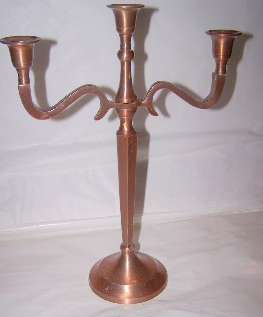 Mooie vintage roodkoperen/messing? kandelaar. H. 37cm. Izgs., 37 cm, Ophalen of Verzenden, Zo goed als nieuw, Metaal