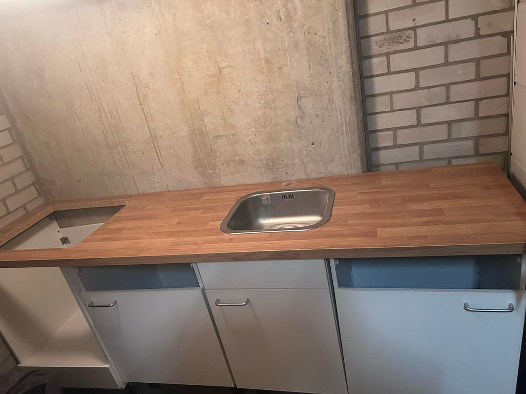 Aanrechtblad ikea met wasbak en kraan 238x64, Ophalen, 50 tot 75 cm, Bruin, 200 cm of meer