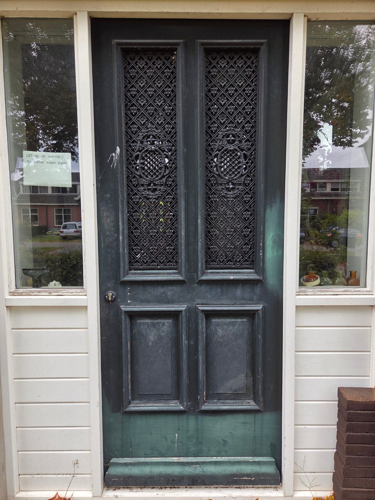 Jaren 30 / Voordeur 88x213 met 2 open ramen incl.roosters en, Doe-het-zelf en Verbouw, Ophalen, Gebruikt, 80 tot 100 cm, Buitendeur