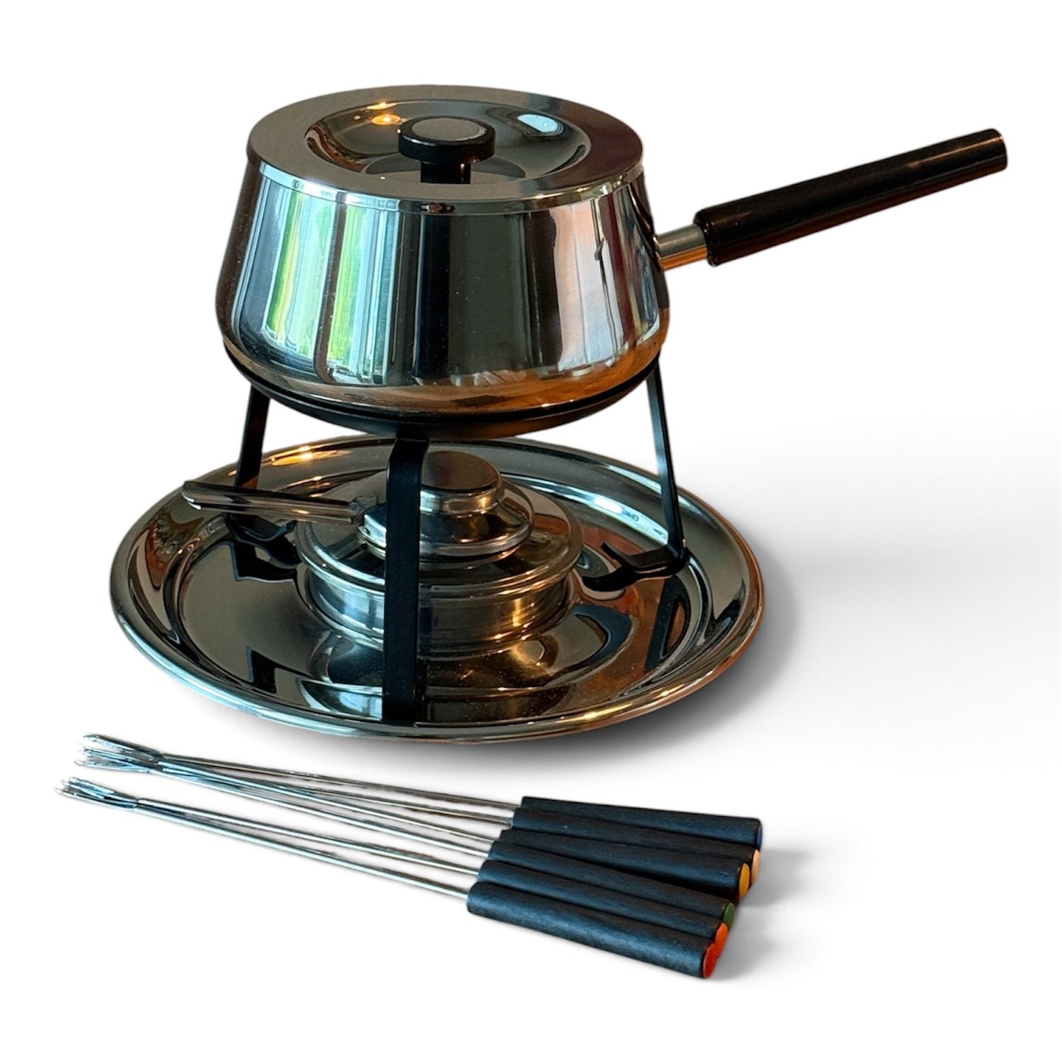 Fondue Vintage RVS Fondueset Jaren '70, Ophalen of Verzenden, Gebruikt