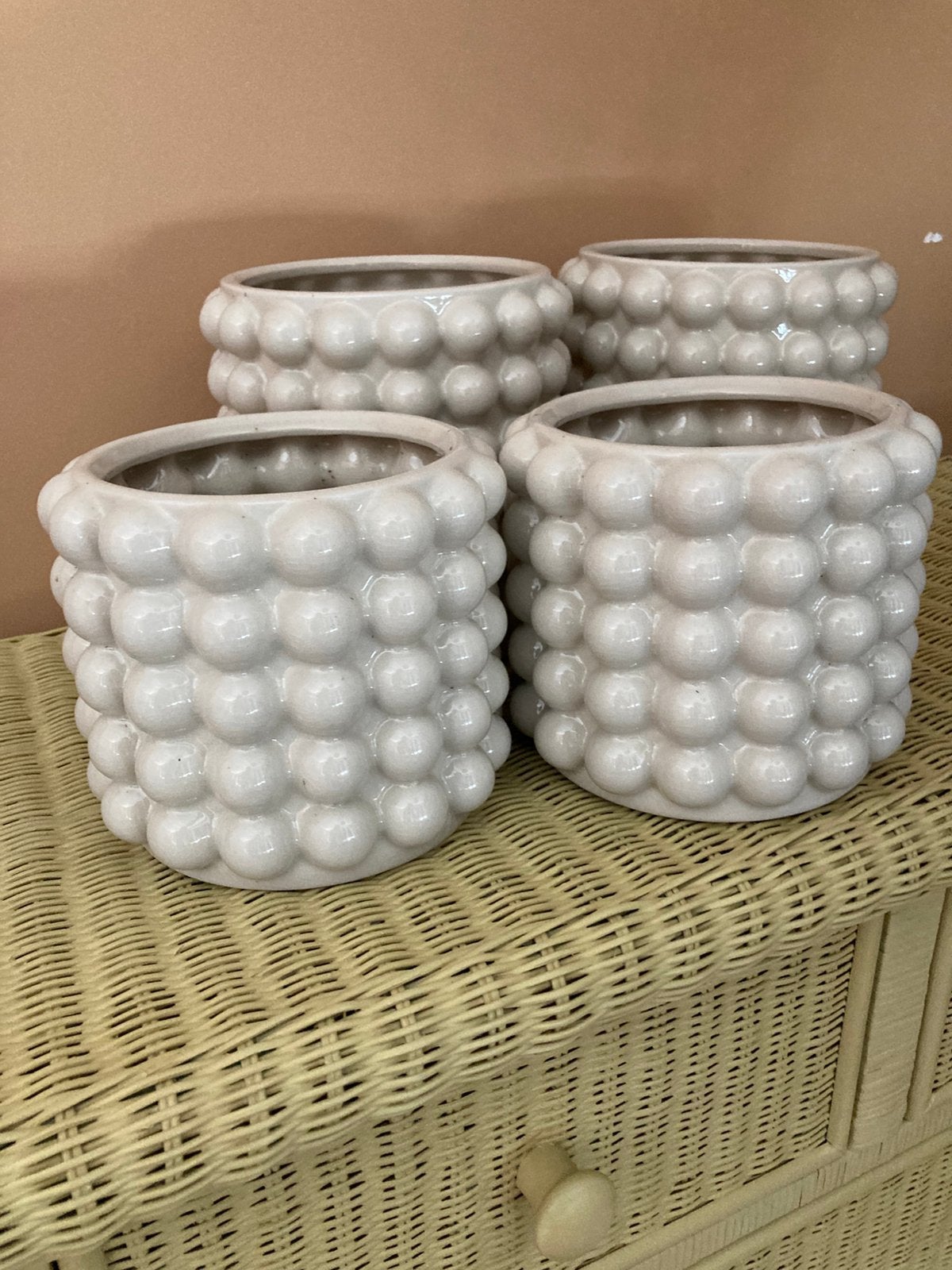 4 h&m home bloempotten design bobble beige set van 4, Tuin en Terras, Bloempotten, Ophalen, Rond