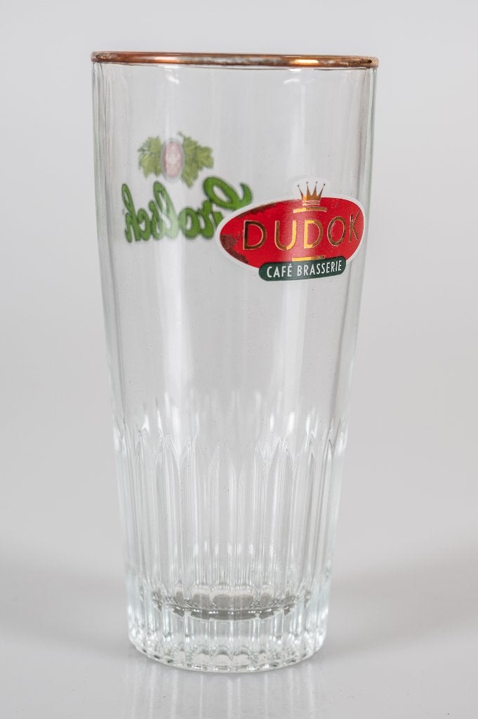 Grolsch dubbeldruk glas Dudok, Ophalen of Verzenden, Gebruikt, Glas of Glazen, Grolsch