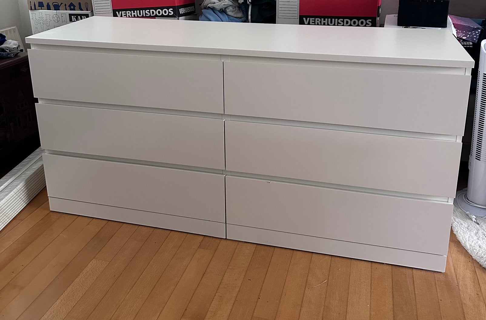 Malm ladekast lang 6 lades wit, Huis en Inrichting, Kasten | Ladekasten, Ophalen, 50 tot 100 cm, Zo goed als nieuw, 3 of 4 laden