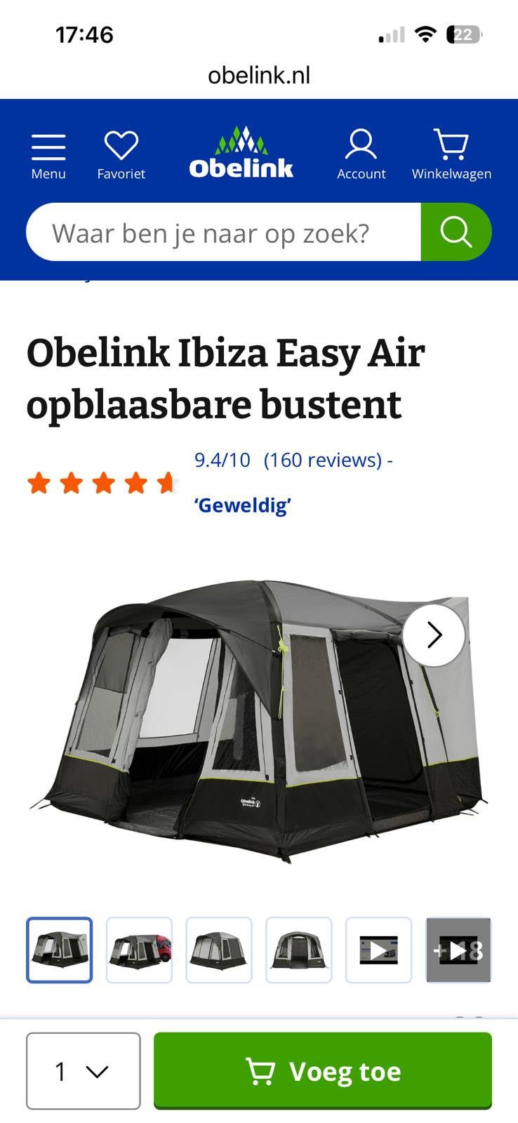 Obelink Ibiza Easy Air opblaasbare bustent - Zo goed als nie, Ophalen, Nieuw