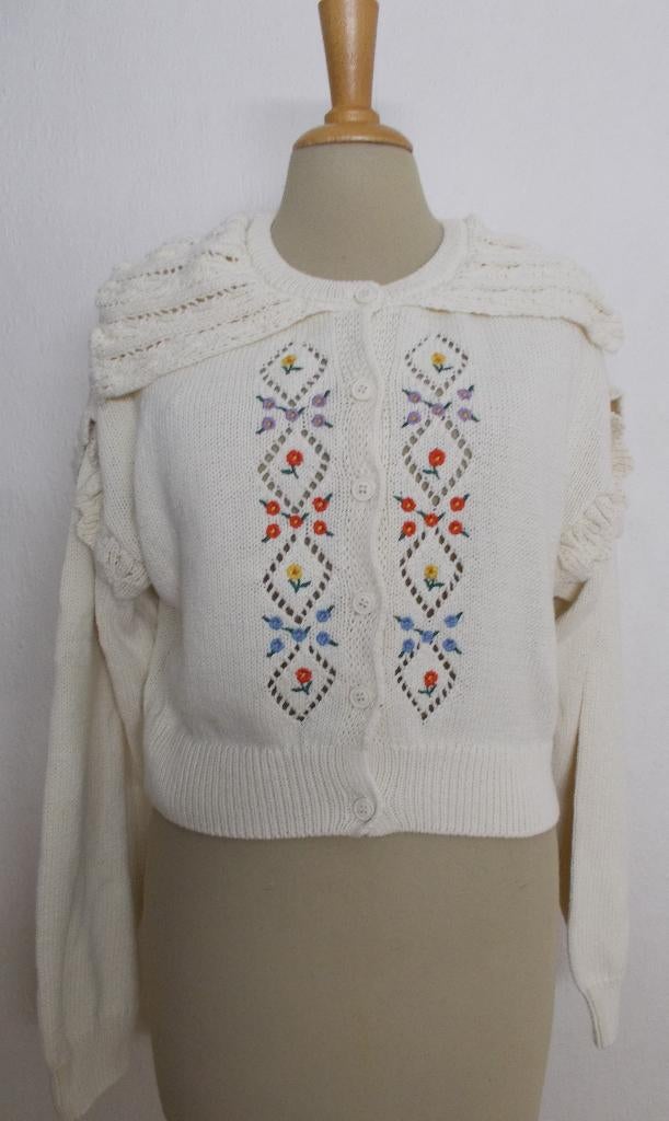 Folklore 100% katoenen beige vestje met borduursels! L, Verzenden, Zo goed als nieuw, Maat 42/44 (L), Beige