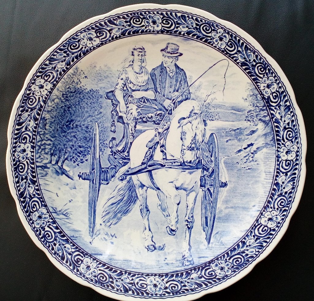 Delf blauw wandbord - Paardenkoets / Vintage, Antiek en Kunst, Ophalen of Verzenden