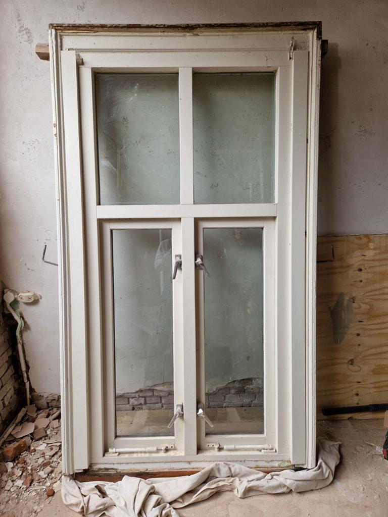 Gebruikt hardhouten gevelraam met dubbelglas, Doe-het-zelf en Verbouw, Glas en Ramen, Ophalen, Gevelraam of Ruit, Gebruikt, 160 cm of meer