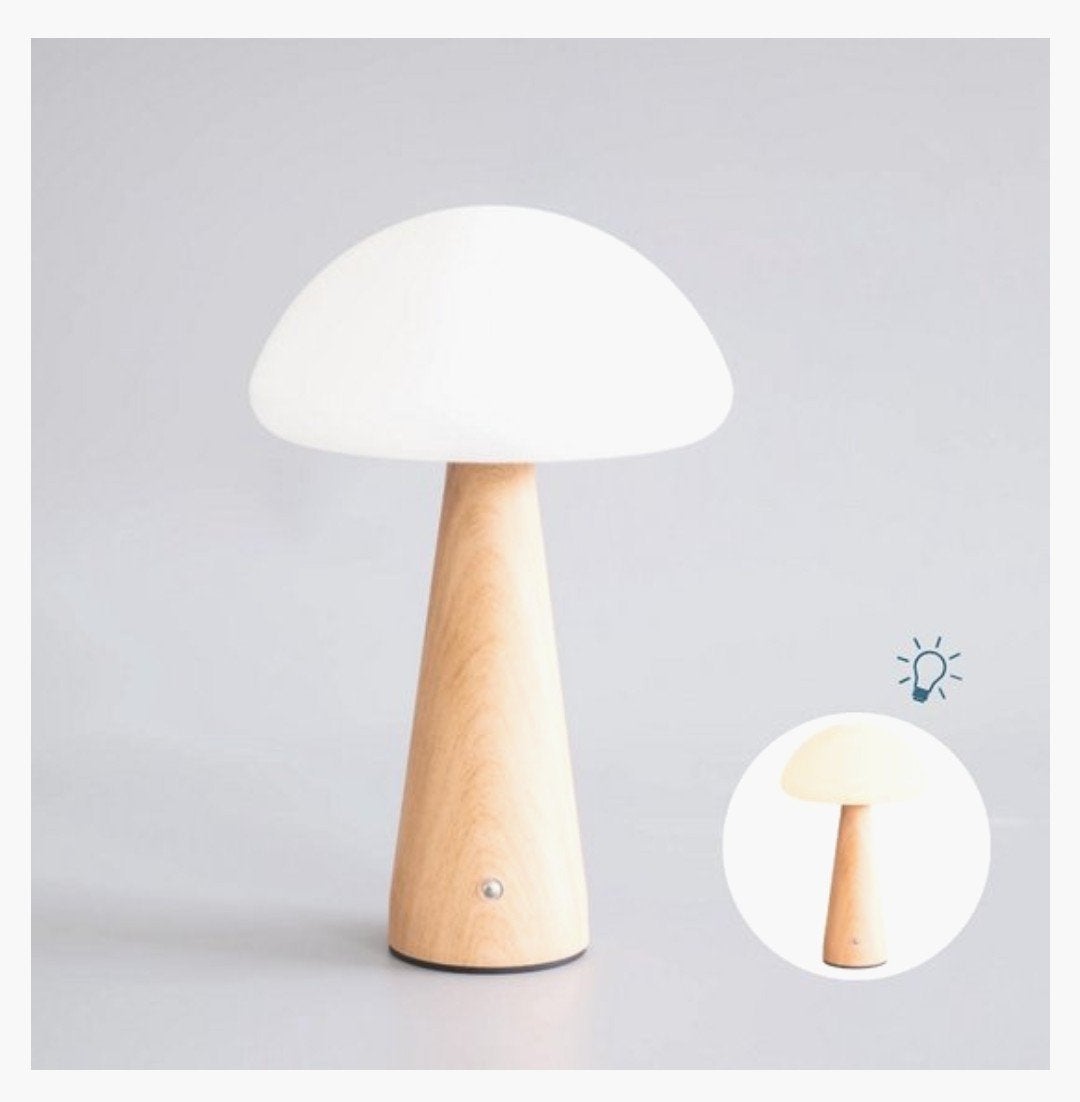 Usb oplaadbare mushroom lamp teak houtlook 30 cm, Ophalen of Verzenden, Nieuw, E27 (groot)