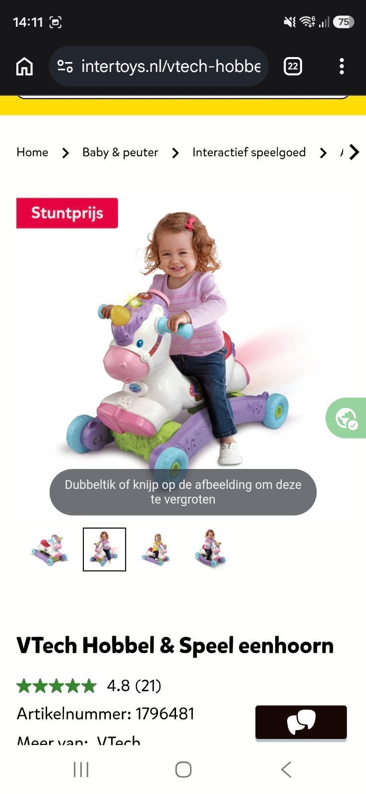 V-tech Eenhoorn: Loopauto en Wipper met Muziek, Kinderen en Baby's, Speelgoed | Vtech, Ophalen, Zo goed als nieuw, 6 maanden tot 2 jaar