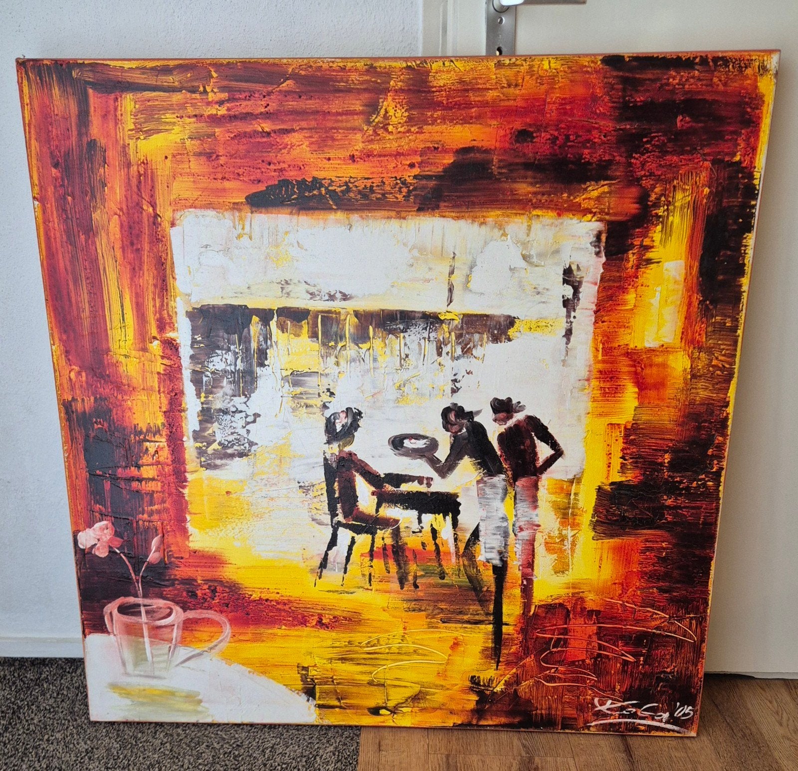 Schilderij acryl 100x100 certificaat, Ophangklaar, Ophalen of Verzenden, Textiel, Figuren