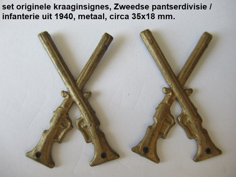 militair, Zweden, set kraaginsignes 1940, metaal, 2e divisie, Ophalen of Verzenden, Gebruikt, Overige onderwerpen
