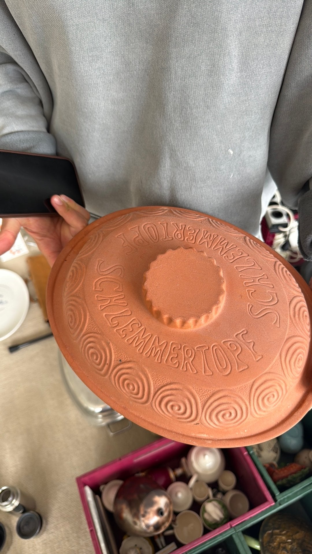 Natuurlijke braadpan terracotta schlemmertopf, Huis en Inrichting, Keuken | Potten en Pannen, Ophalen, Zo goed als nieuw, Gietijzer
