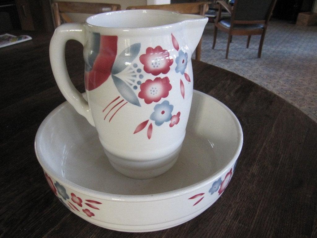 Lampetstel met mooie oude kleuren blauwgrijs en rozerood, Ophalen