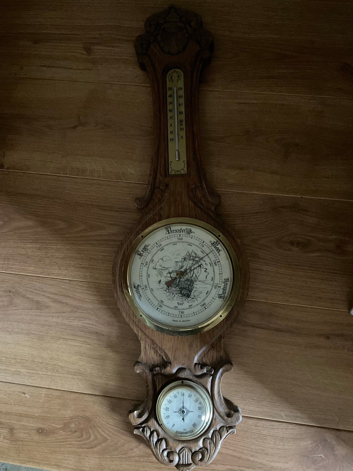 Antieke Barometer Weerstation met Thermometer en Hygrometer, Ophalen, Gebruikt, Weerstation