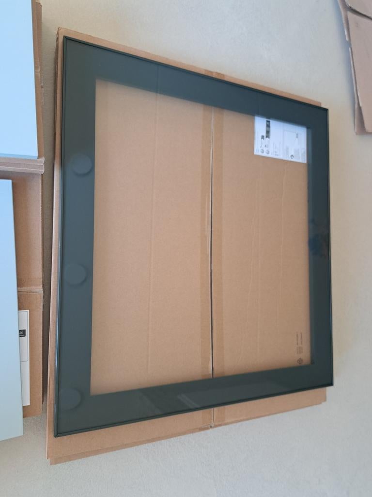 2x GLASSVIK vitrinedeur, donker groen/helder glas, 60x64 cm, Ophalen, 50 tot 100 cm, Minder dan 100 cm, 25 tot 50 cm