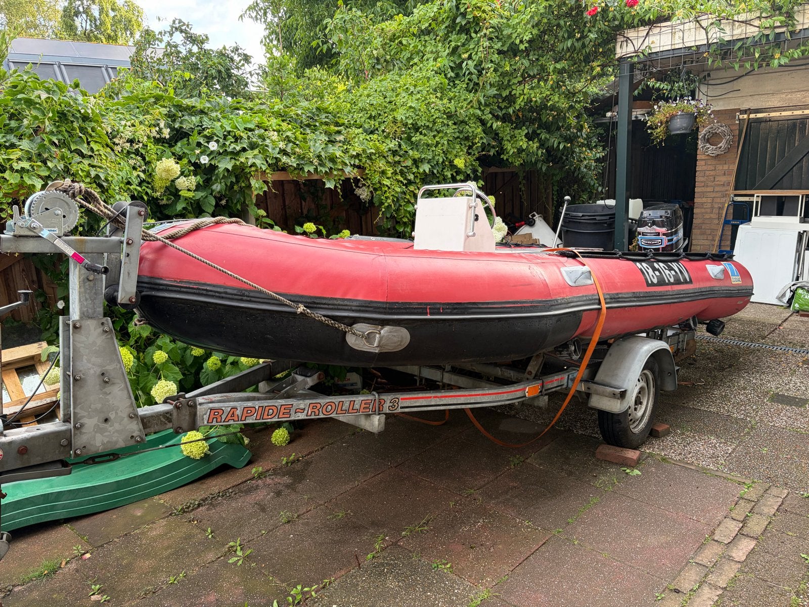 Zodiac rubberboot met Mercury buitenboordmotor en trailer, Ophalen of Verzenden, Zodiac, Hout, Gebruikt