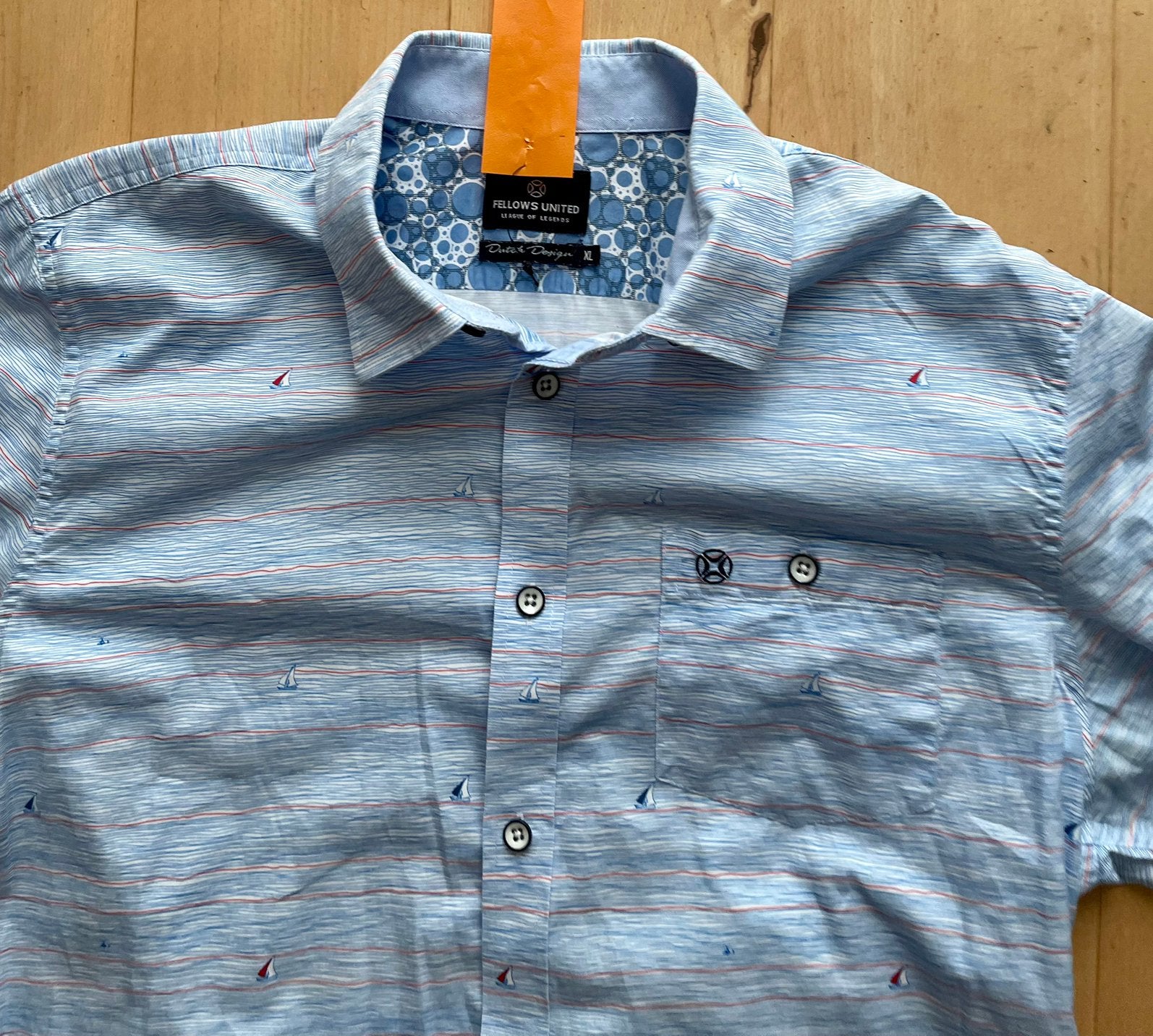 Fellows United Dutch Design overhemd zeilboot patroon 43 XL, Ophalen of Verzenden, Zo goed als nieuw, Blauw, Halswijdte 43/44 (XL)