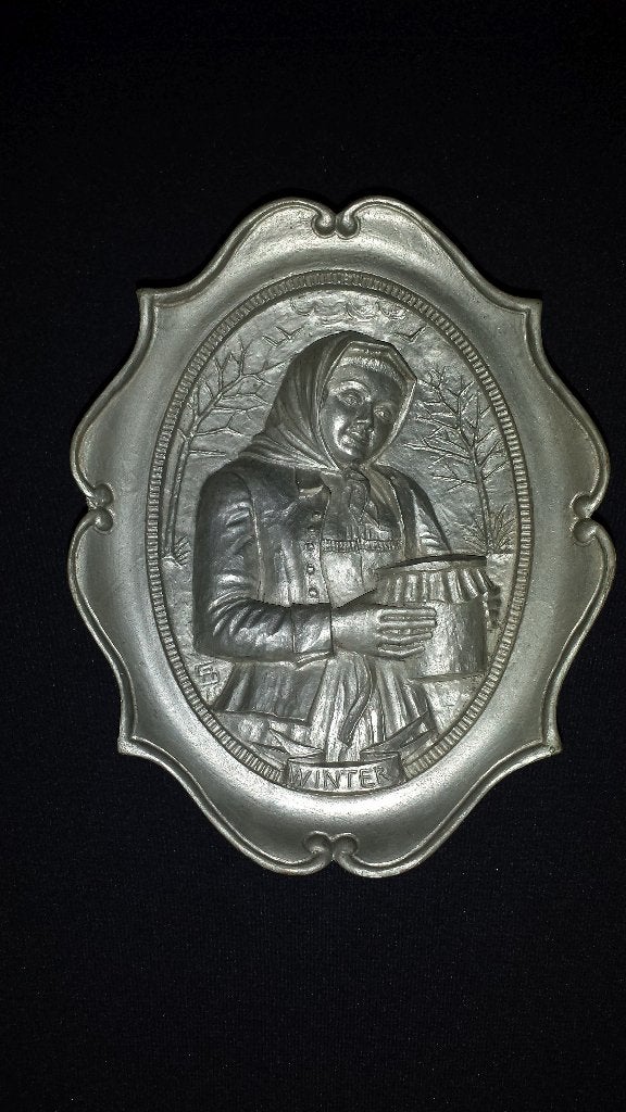 Oude Wanddecoratie afb. "WINTER" <> Plaquette, kleur TIN, Ophalen of Verzenden