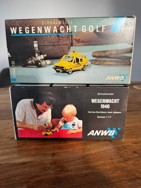 Vintage modelbouw doos (ANWB HD zijspan HDen Golf 1), Overige merken, 1:50 of kleiner, Overige typen, Ophalen of Verzenden