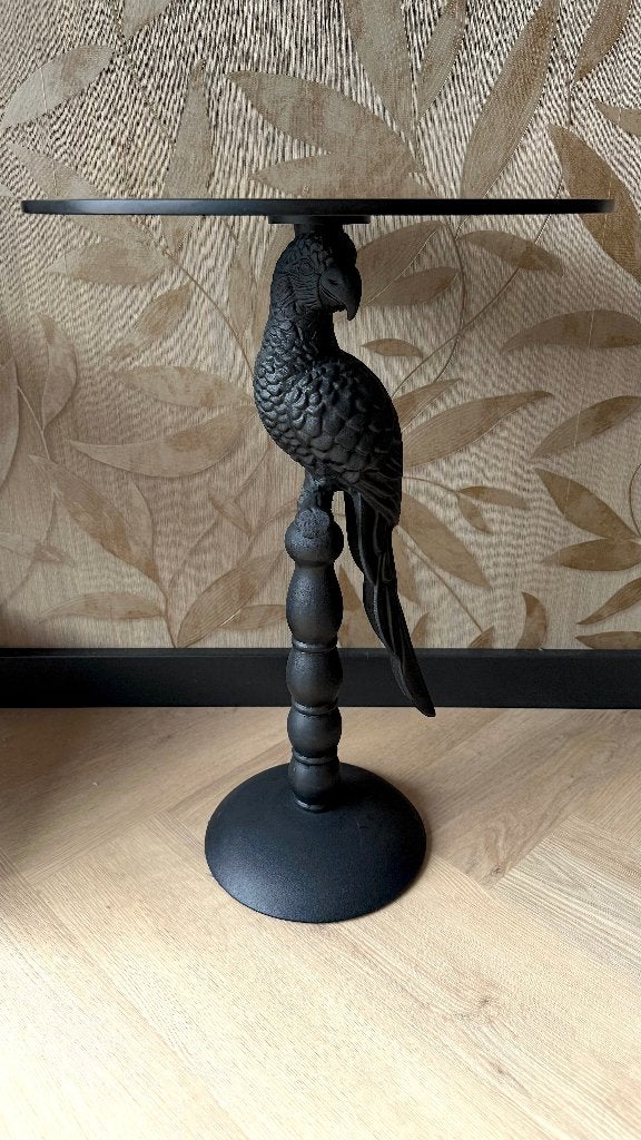 Bijzettafel Papagayo papegaai zwart rookglas, 45 tot 60 cm, Minder dan 55 cm, Hotel chic, Rond