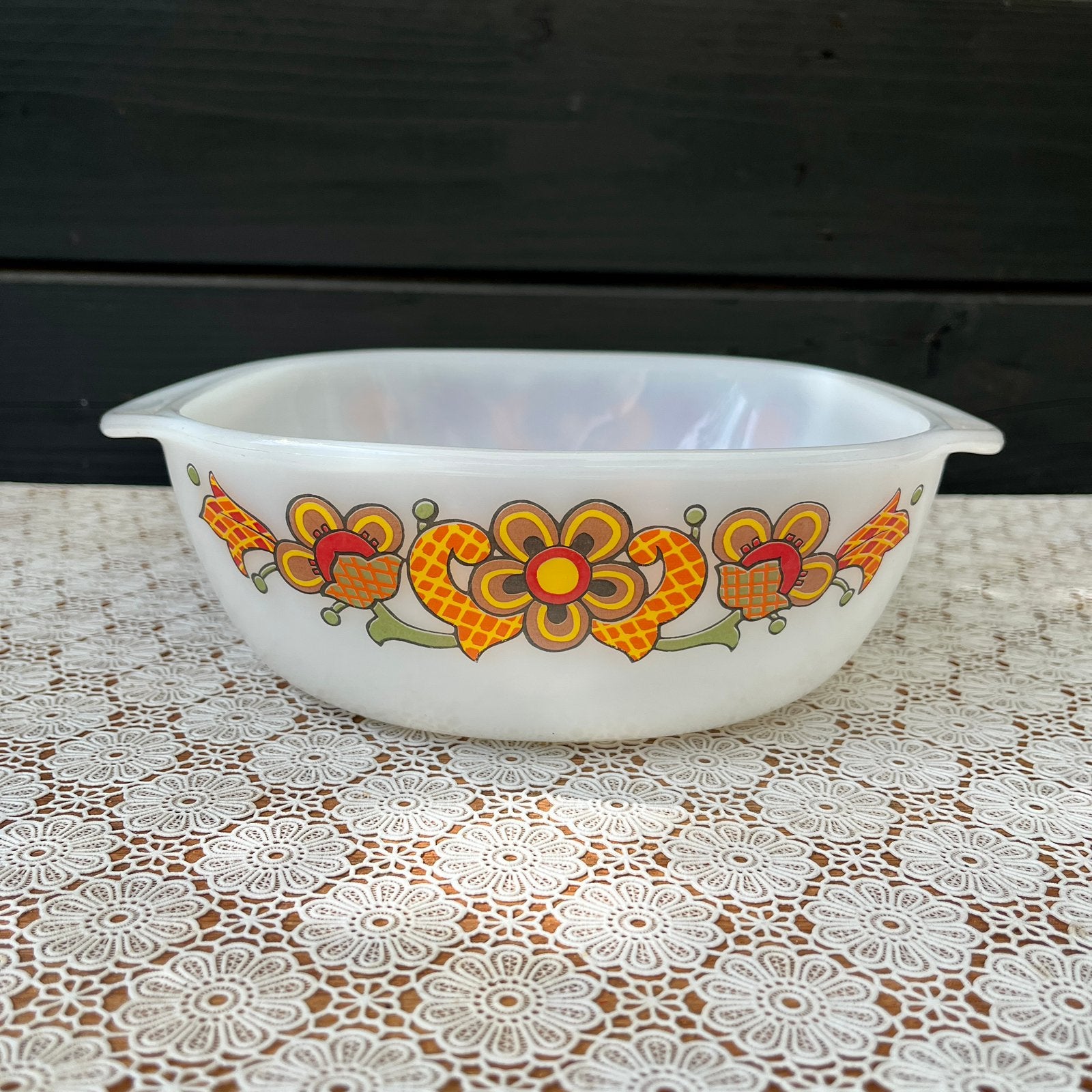 Vintage Schott Mainz Jena Glas ovenschaal met bloemen, Ophalen of Verzenden, Huis en Inrichting