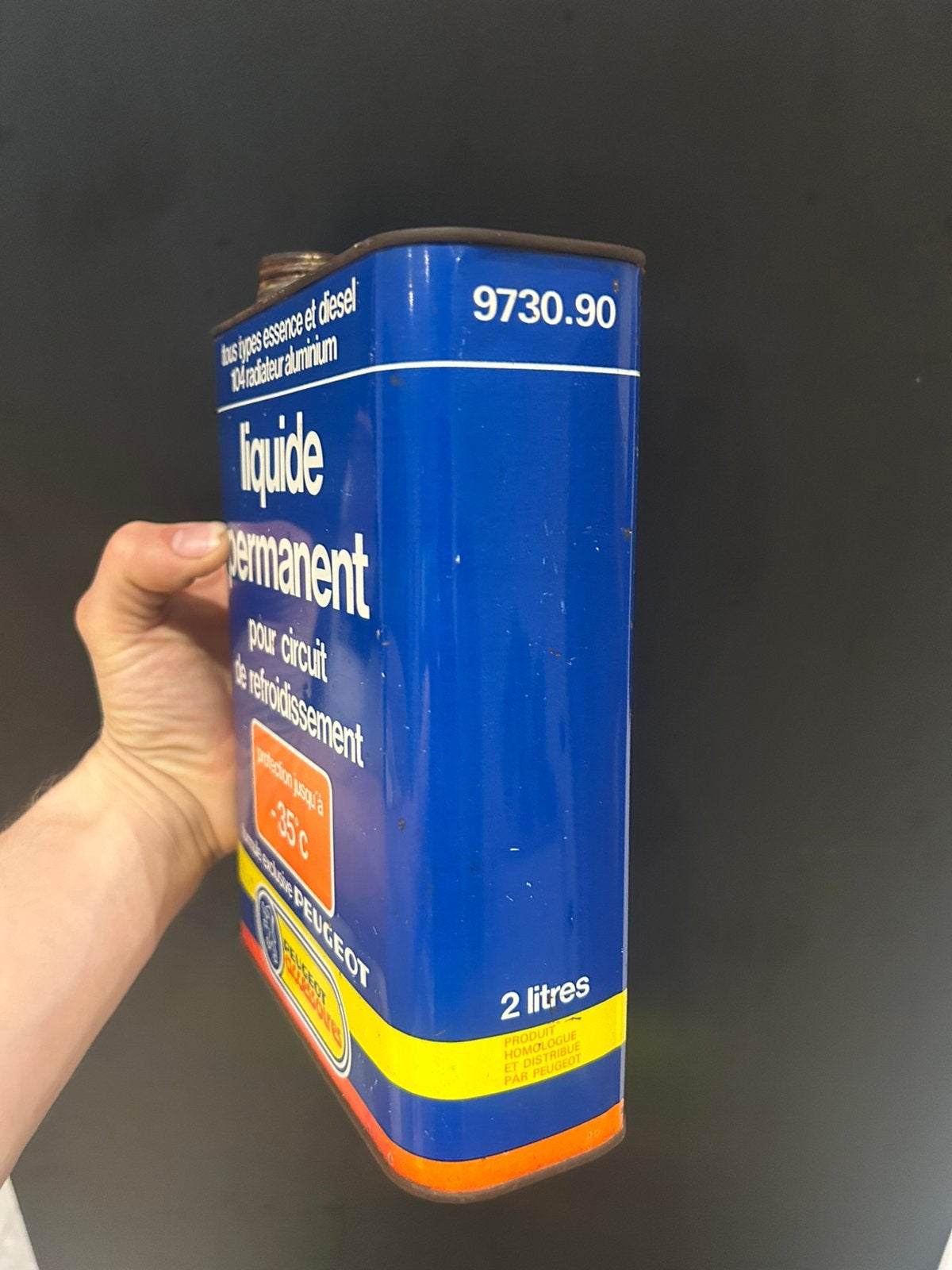 Blik peugeot liquide permanent olieblik olie blik vintage, Verzamelen, Ophalen of Verzenden, Zo goed als nieuw, Overige