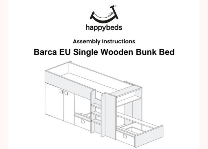 Happybeds Barca EU Eenpersoons Houten Stapelbed, Ophalen, Modern, Ruimtebesparend, Gebruikt, 90 cm
