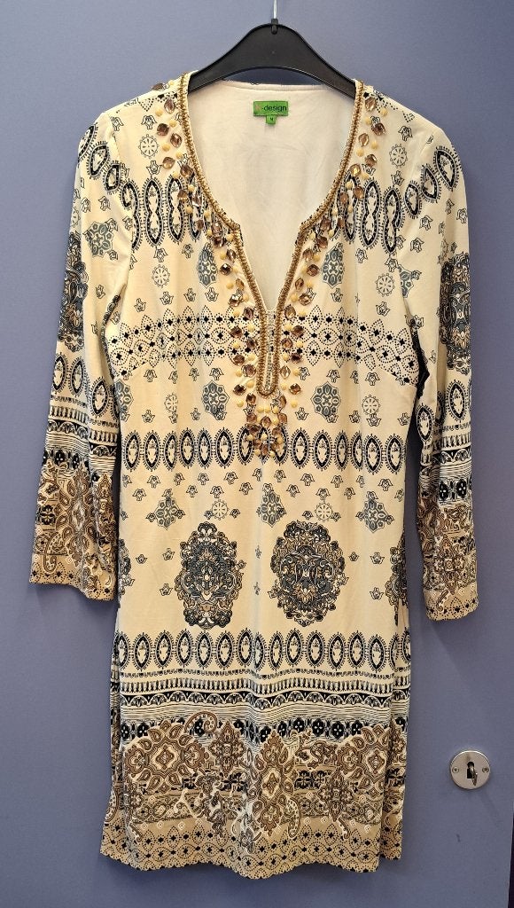 K-Design bohemian jurk paisleyprint creme zwart M art 49447