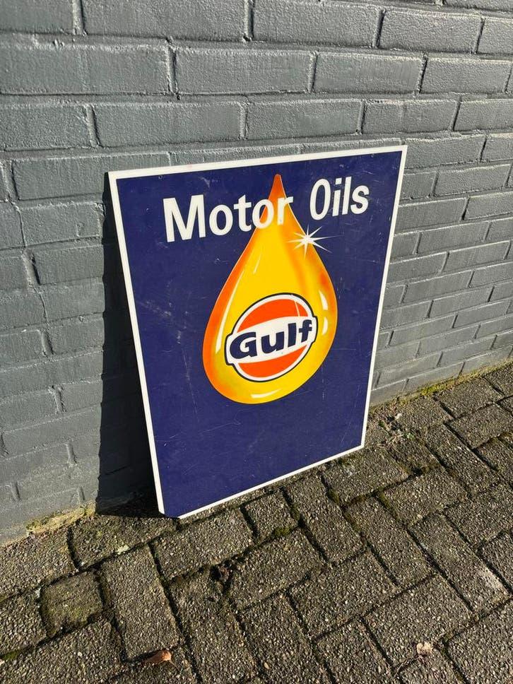 Gulf Motor olie recclame lichtbak plaat, Verzamelen, Ophalen, Gebruikt, ., Lichtbak of (neon) lamp