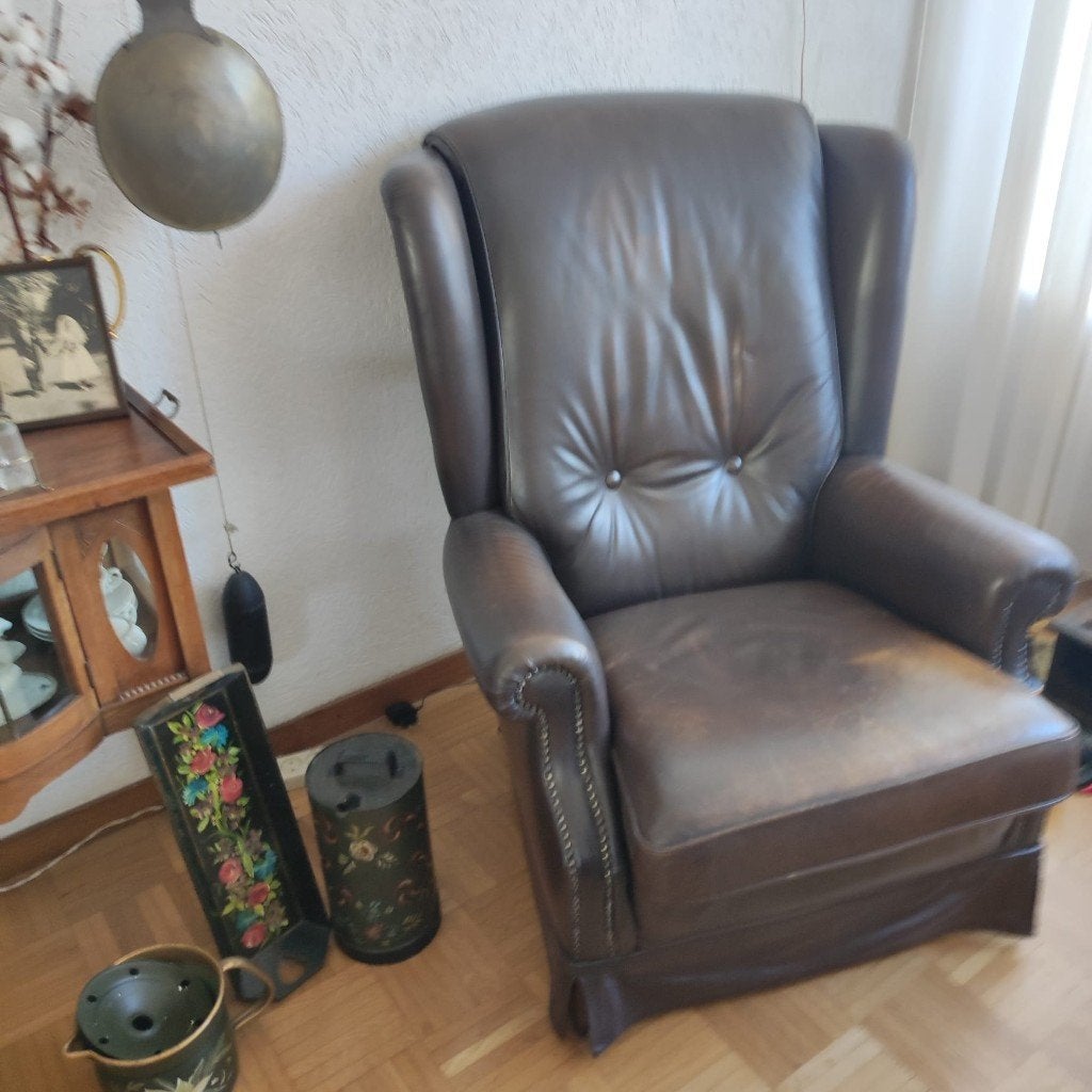 Fauteuil. Bruin leer, Huis en Inrichting, Fauteuils, Ophalen, Gebruikt, 50 tot 75 cm, Leer