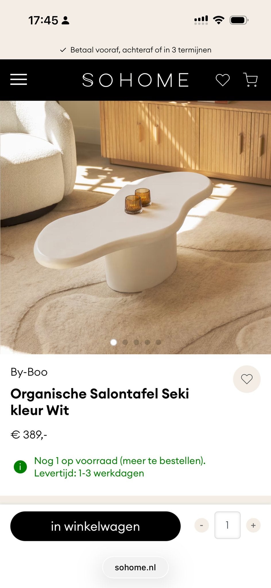 Organische Salontafel Seki Wit - By-Boo, Huis en Inrichting, Tafels | Salontafels, Ophalen, Kunststof, 100 tot 150 cm, 50 tot 100 cm